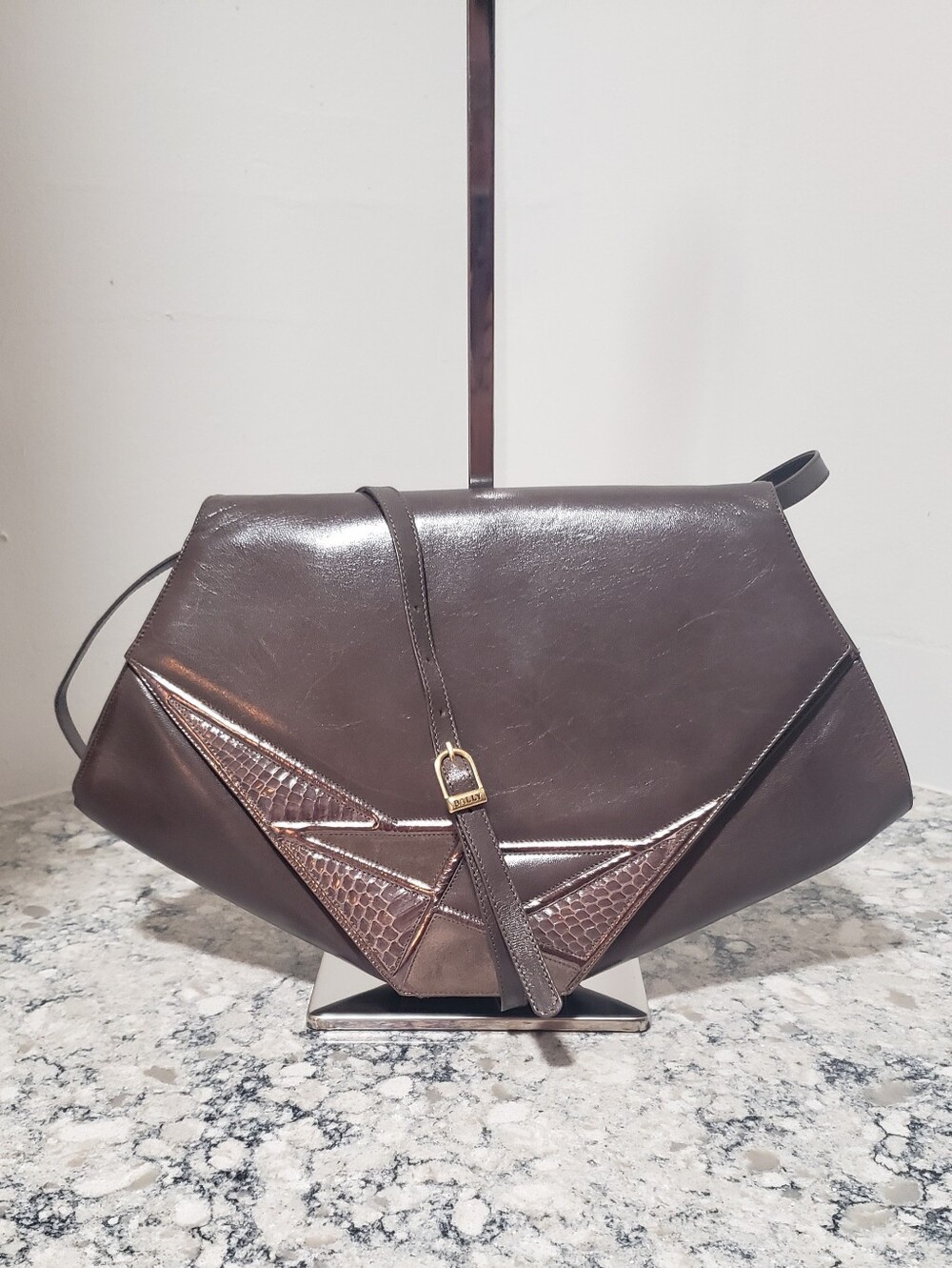 Bally Italy Vintage 1980s Structured Leather Shoulder Bag Clutch - Picture 3 of 12